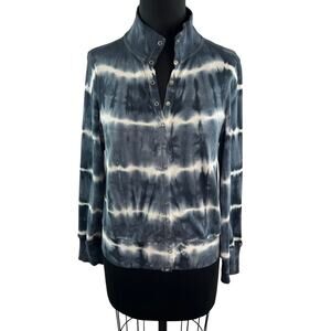 Barbara Lesser Fibers Gray White Sweatshirt Cotton Tie-Dye Snap Button Front XS